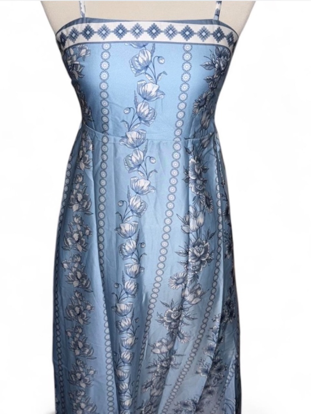 NWT Sky Blue Endless Moon Floral Satin Maxi Dress XS-S